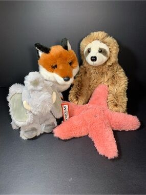DOUGLAS CUDDLE TOY Plush SIMON SLOTH, Bushy Fox, Elephant, Starfish Lot of 4
